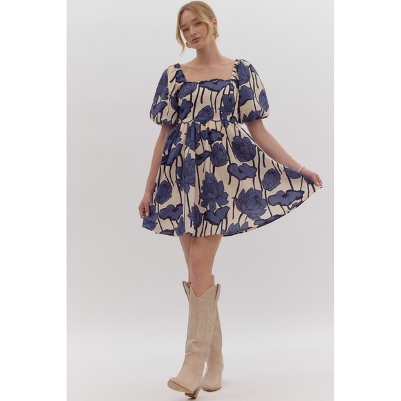 entro Dresses & Skirts - Entro Womens Puff Sleeve Coquette Floral Mini Dress Size S Kindle Garden Party